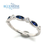 14 Karat White Gold Ring with 9 Round Natural Sapphires at 0.19 Total